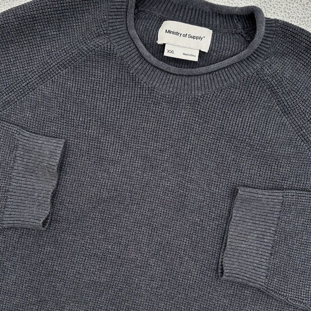 Ministry of Supply Atlas Waffle Knit Sweater Mens XXL Pullover Roll Neck Blue